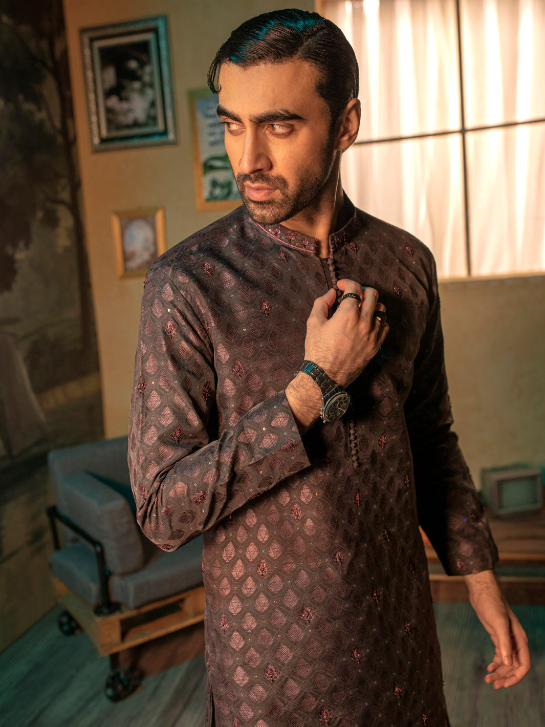 Purple Blended Formal Kurta - AL-K-SP-049