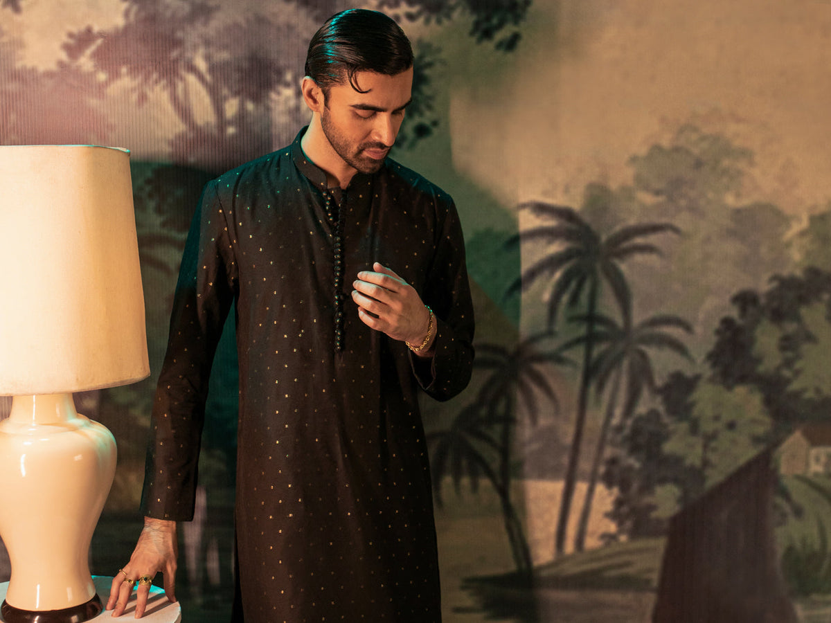 Black Blended Formal Kurta - AL-K-SP-052