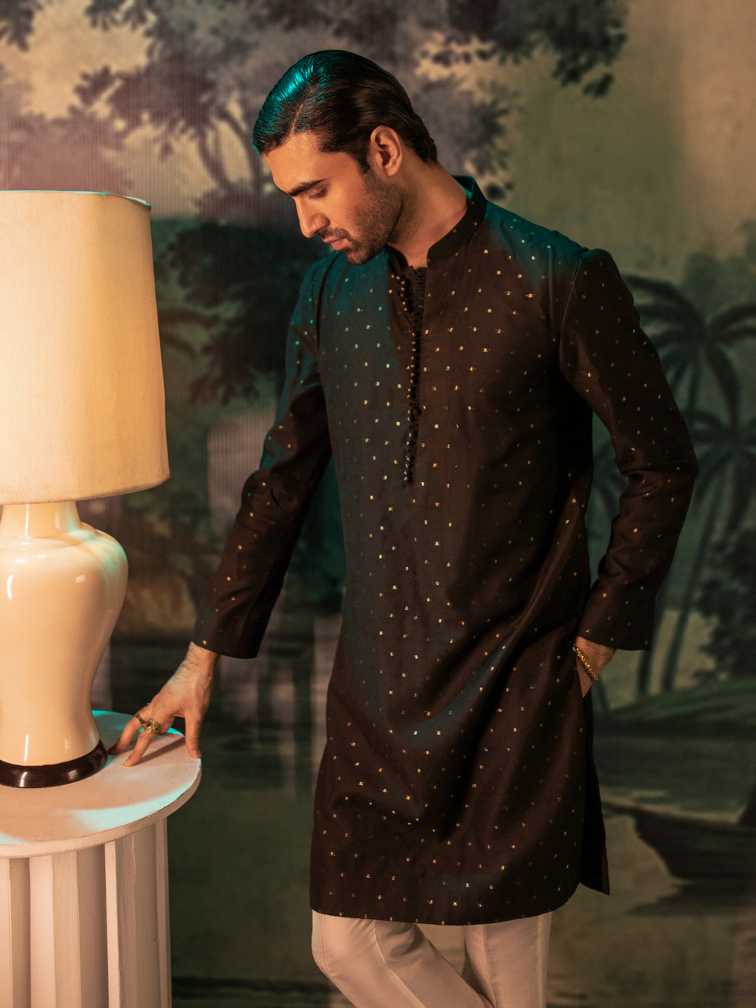 Black Blended Formal Kurta - AL-K-SP-052