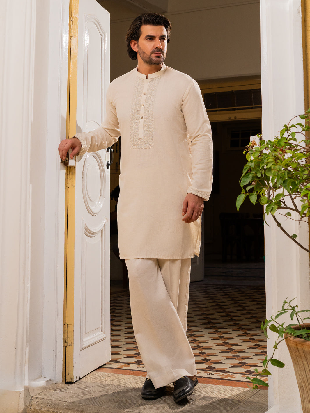 Cream Blended Formal Kurta - AL-K-SP-062
