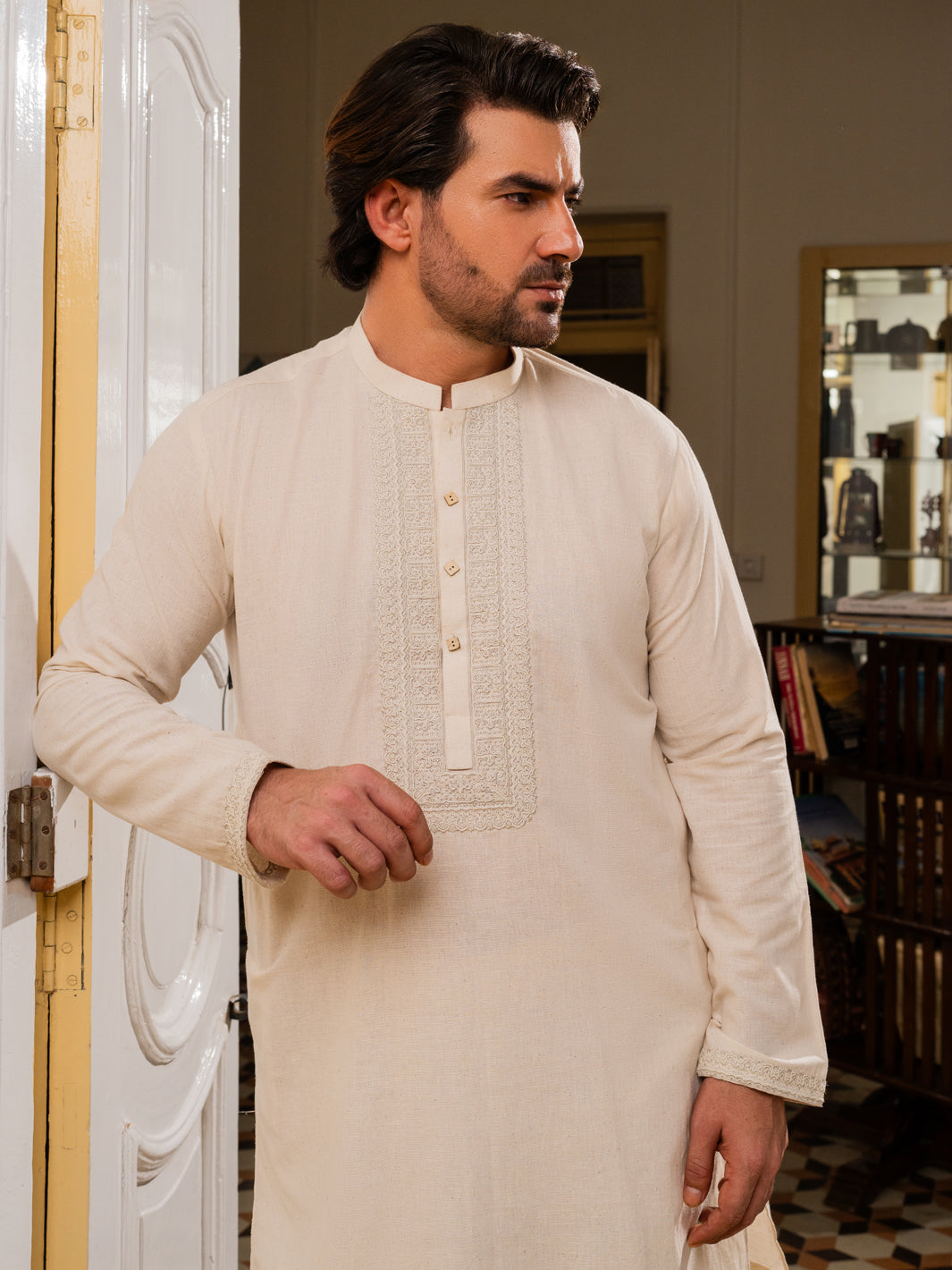 Cream Blended Formal Kurta - AL-K-SP-062