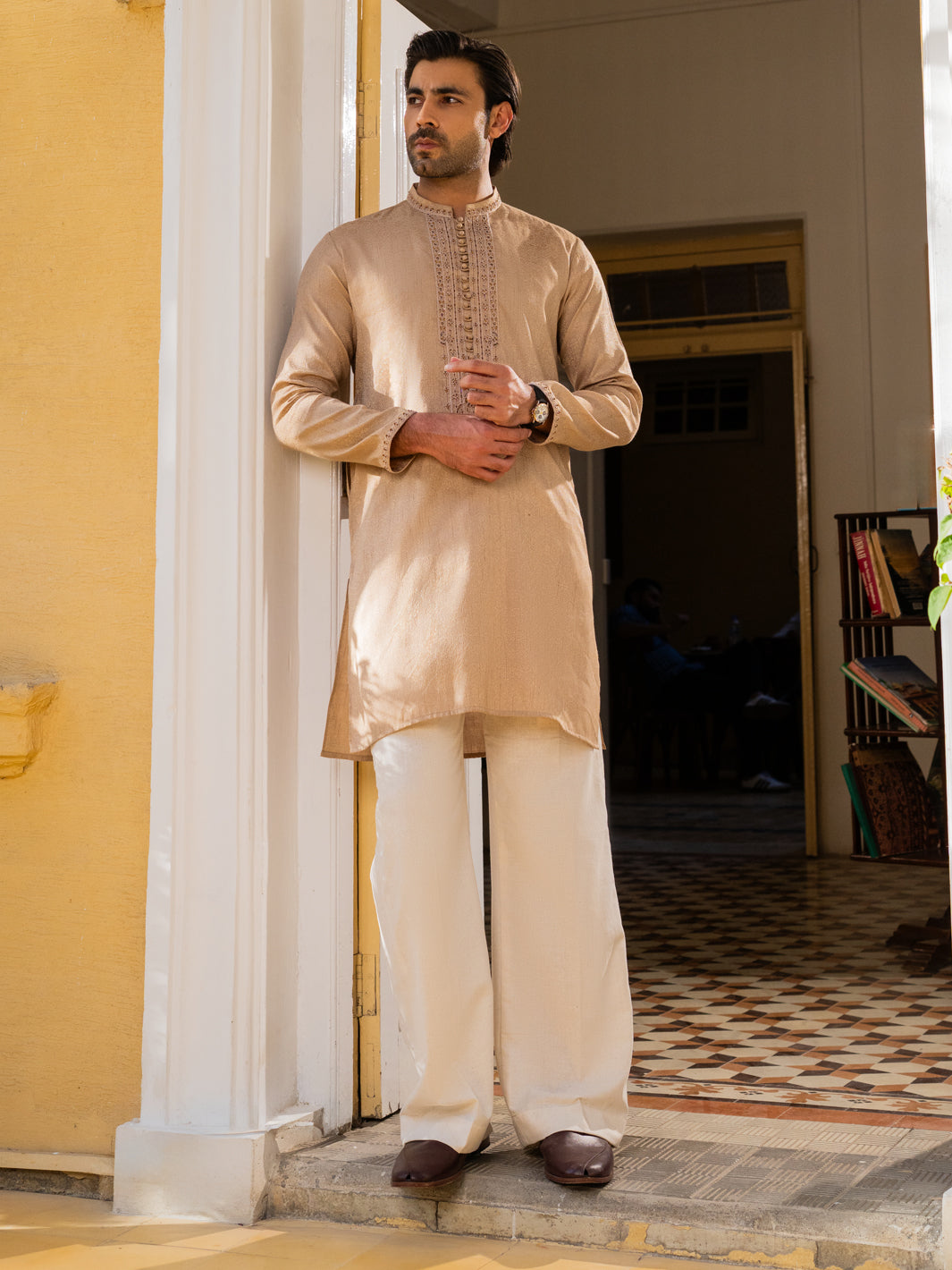 Beige Blended Formal Kurta - AL-K-SP-064