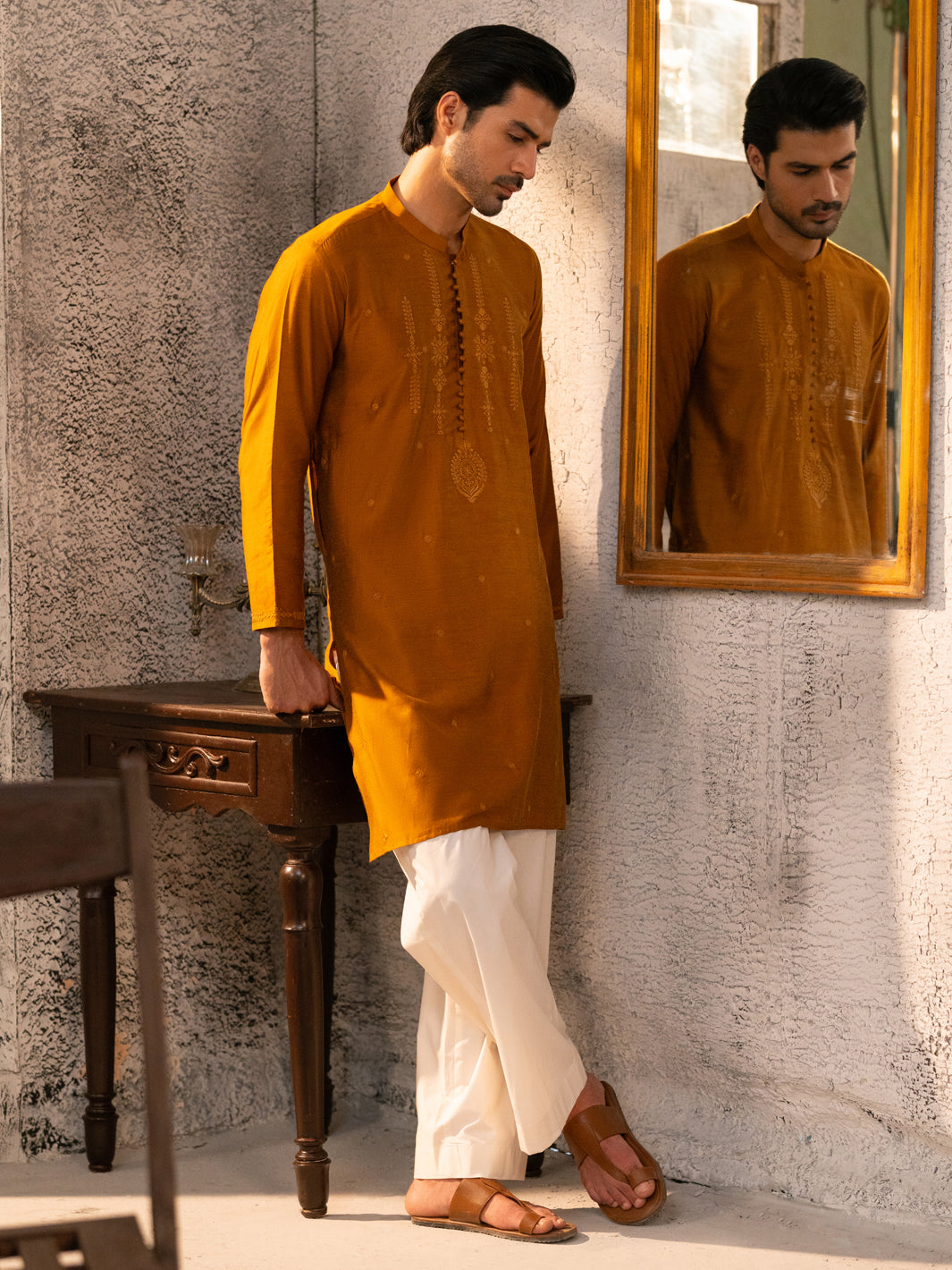 Mustard Formal Embroidered Kurta - AL-K-SP-069