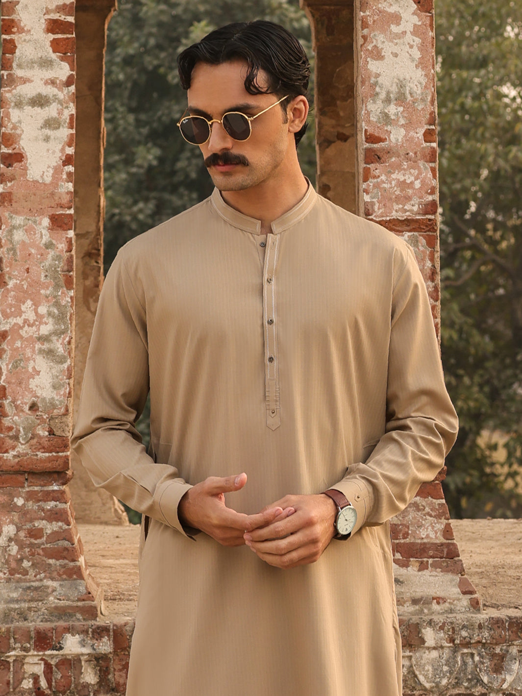Sand Brown Cut & Sew Kameez Shalwar - AL-KS-3259