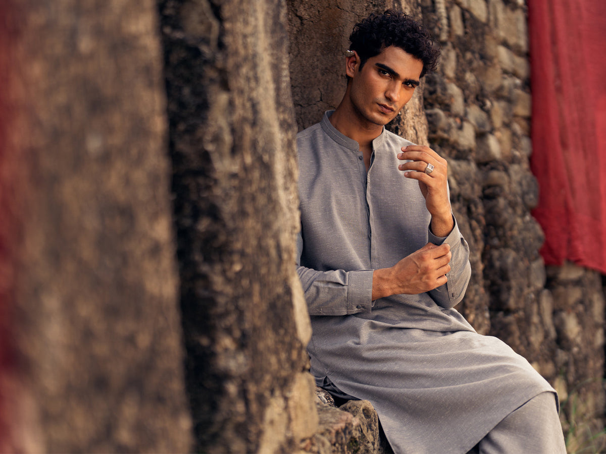Light Grey Kameez Shalwar - AL-KS-3293