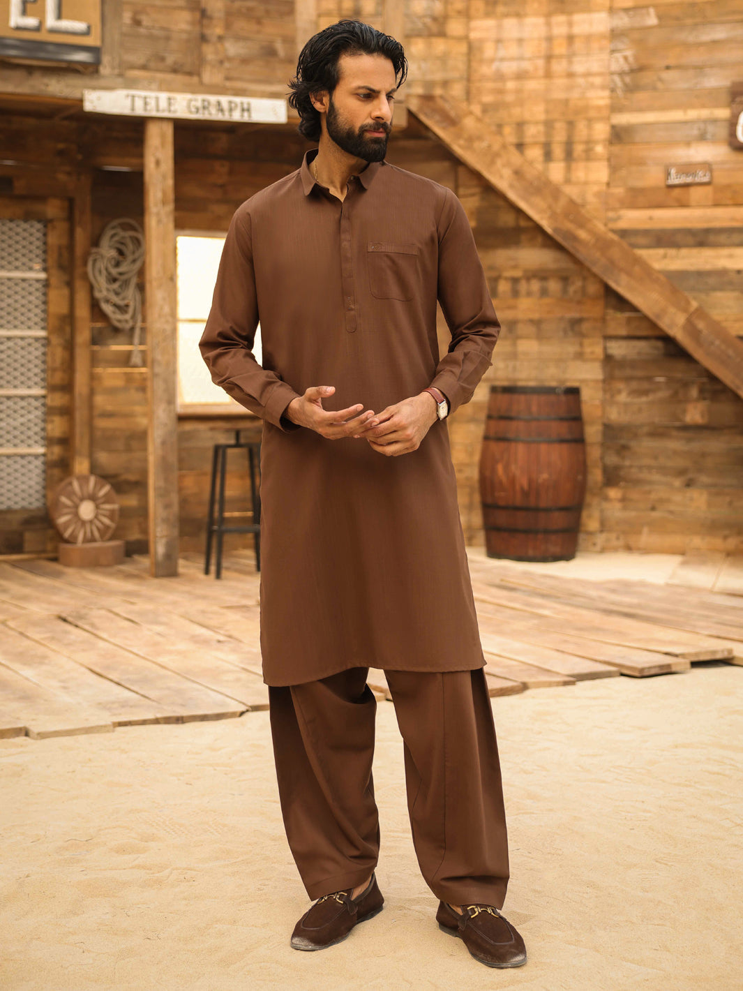 Brown Cut & Sew Kameez Shalwar - AL-KS-3310