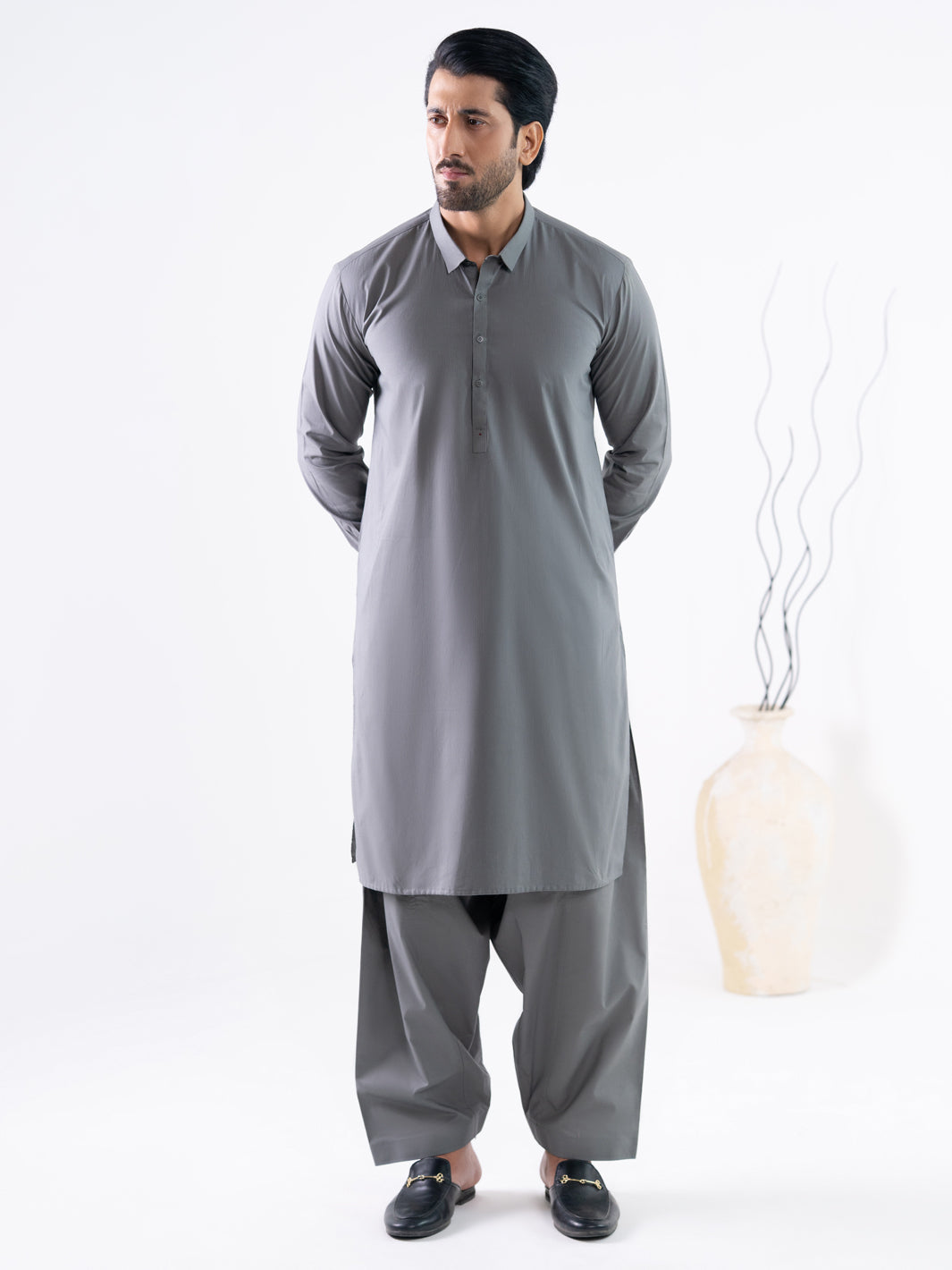 Grey Cotton Cut & Sew Kameez Shalwar - AL-KS-3325A