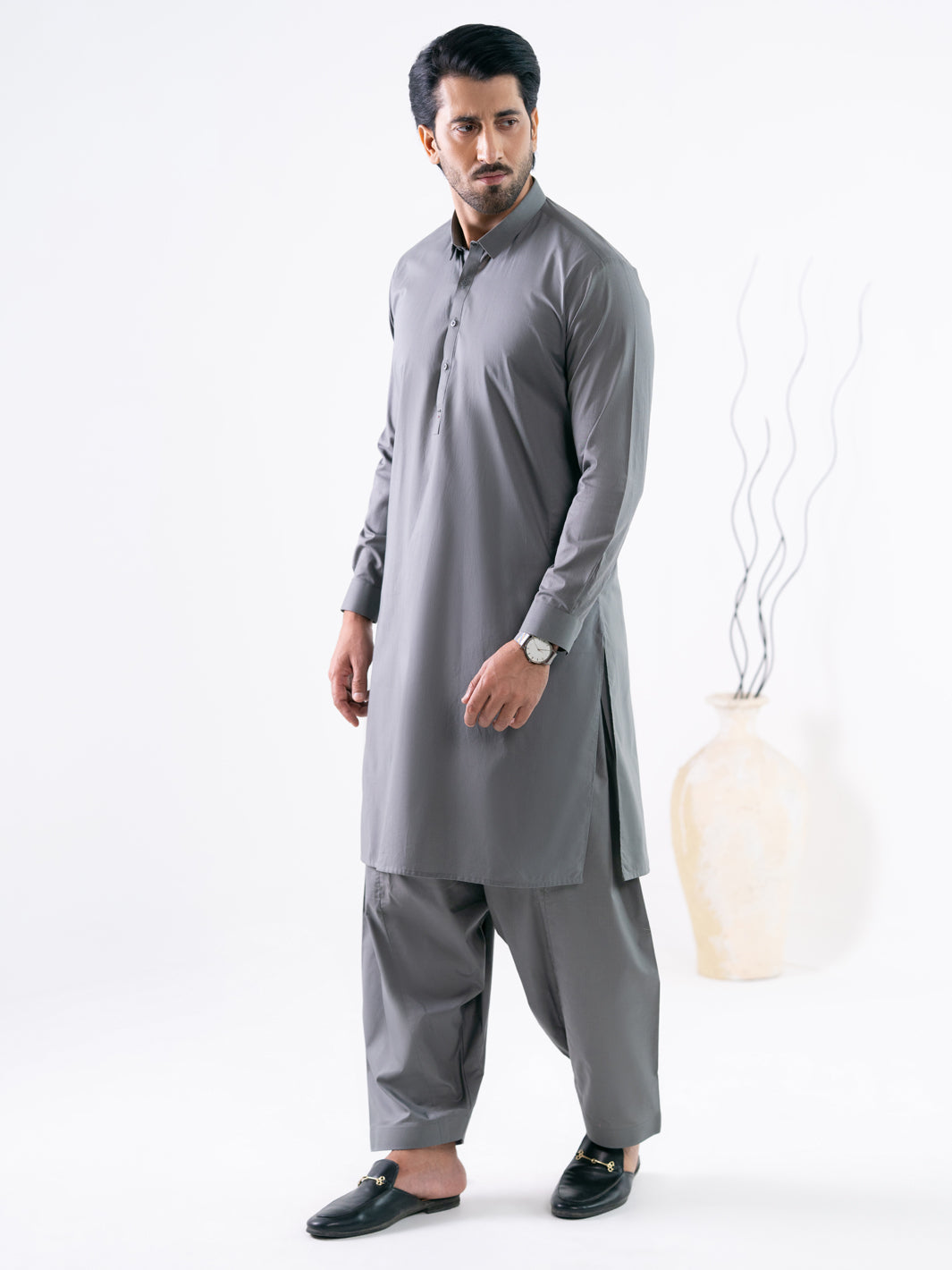 Grey Cotton Cut & Sew Kameez Shalwar - AL-KS-3325A