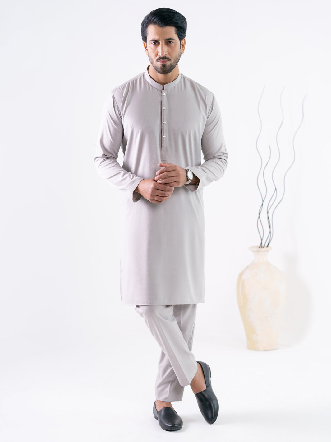 Ash Grey Cut & Sew Kurta Trousers - AL-KT-3338