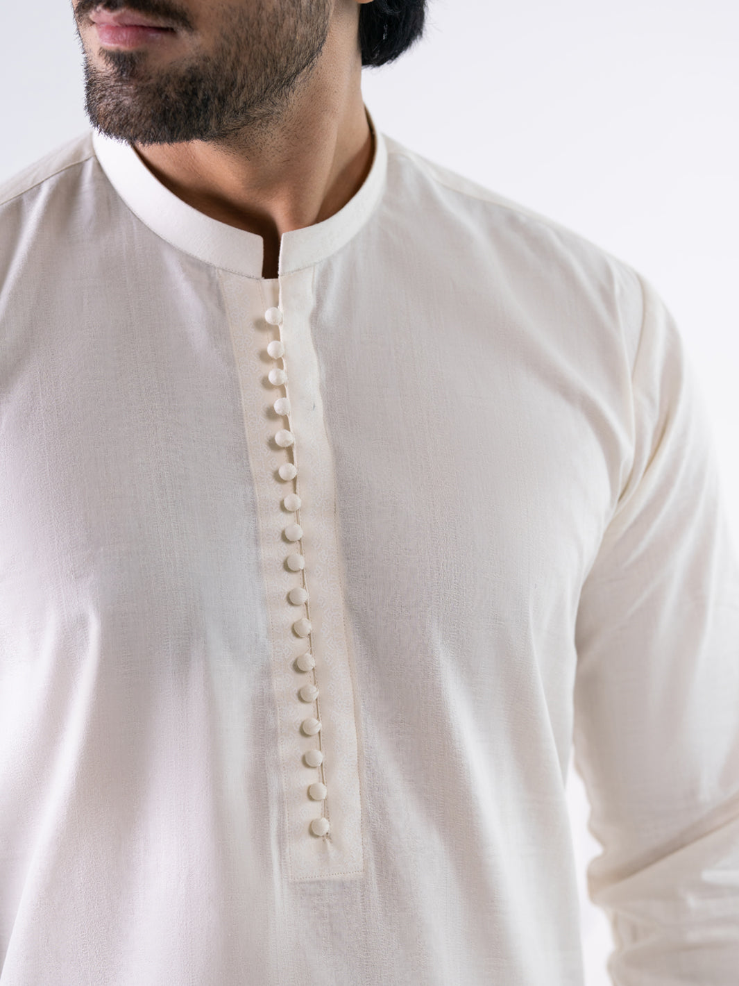 Off White Cotton Screen Print Kurta Trousers - AL-KT-3410
