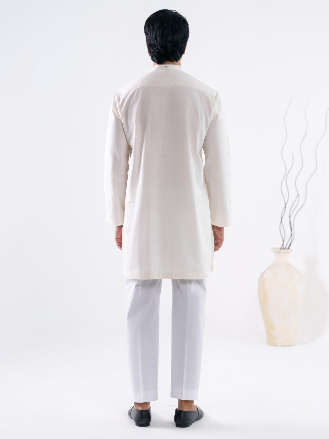 Off White Cotton Screen Print Kurta Trousers - AL-KT-3410