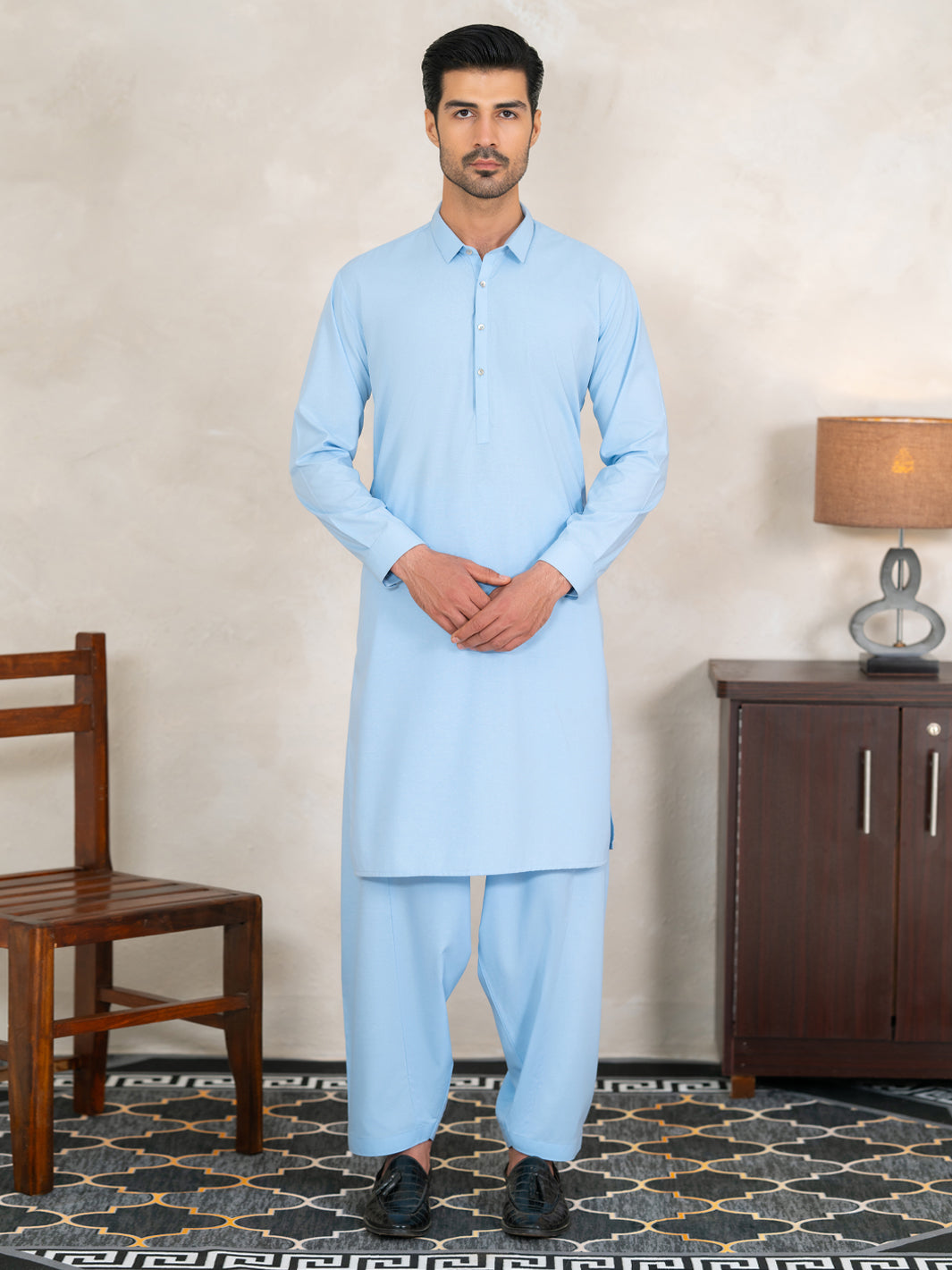 Light Blue Cuts & Sew Kameez Shalwar - AL-KS-3357