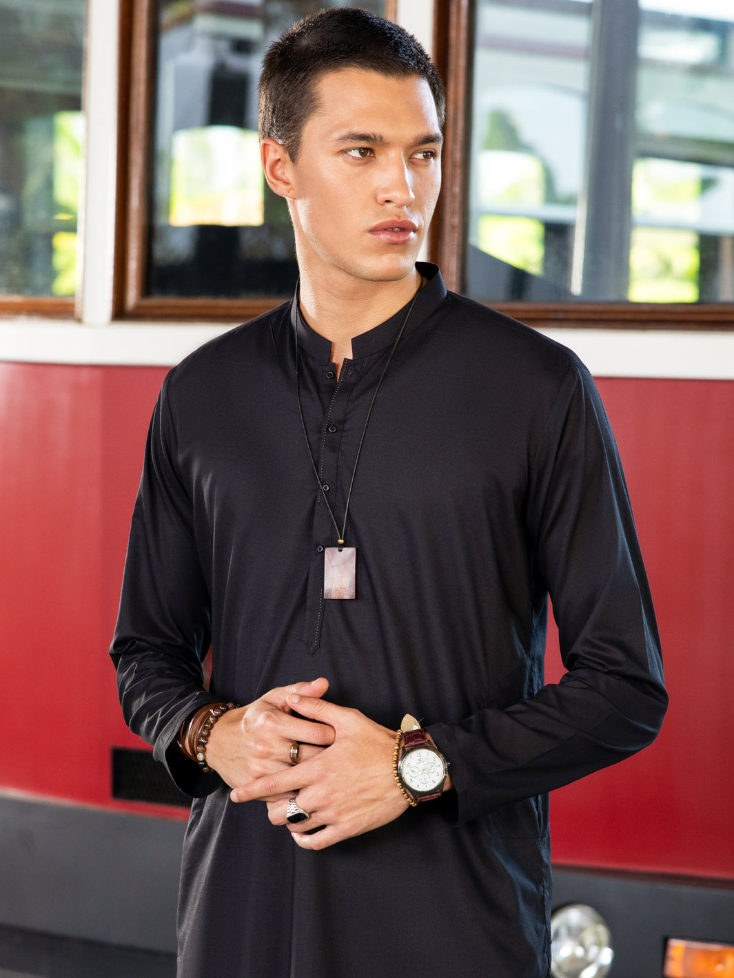Black Poly Cotton Kurta Trouser - AL-KT-3039