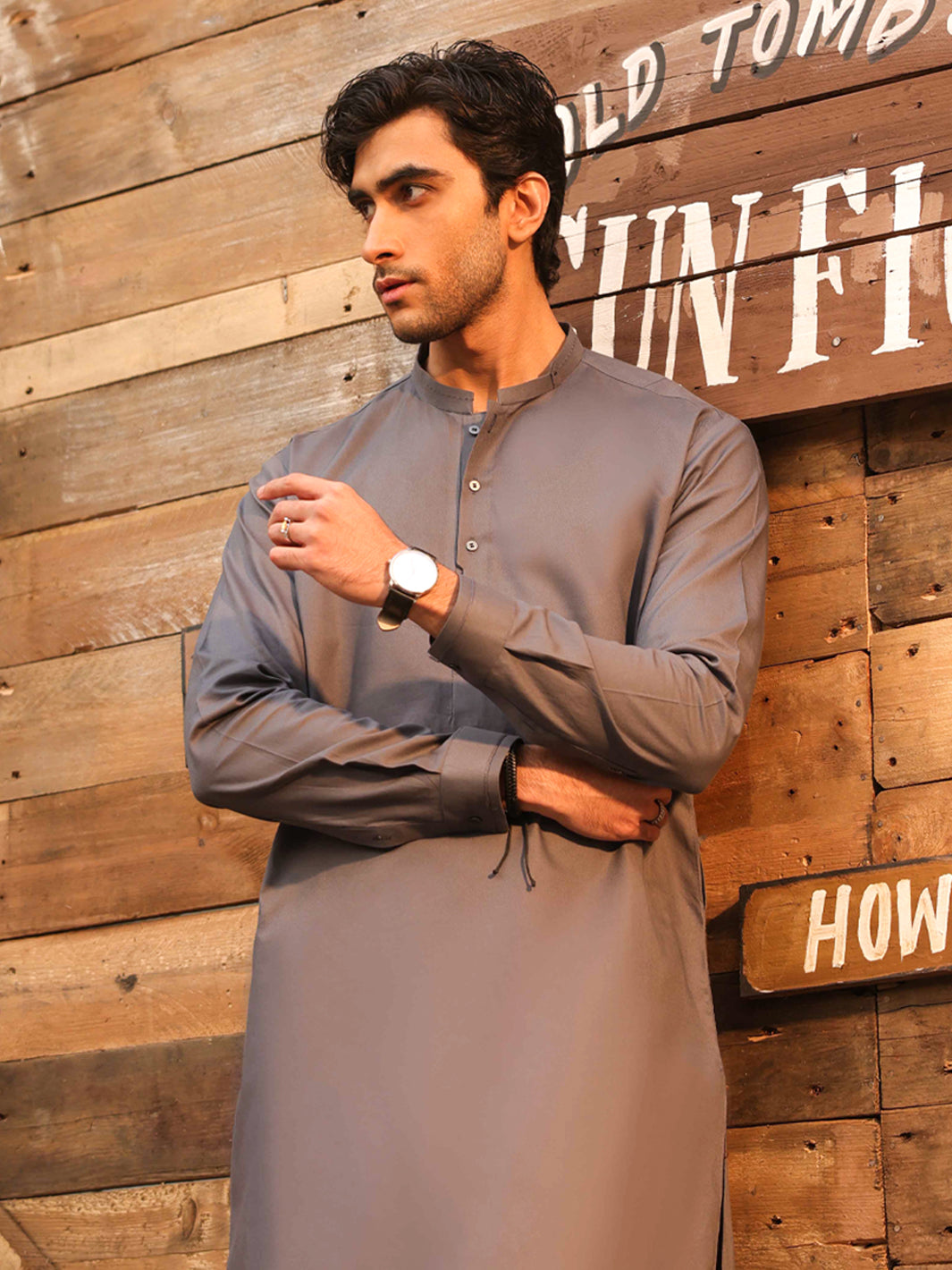 Grey Cotton Cut & Sew Kurta Trousers - AL-KT-3330