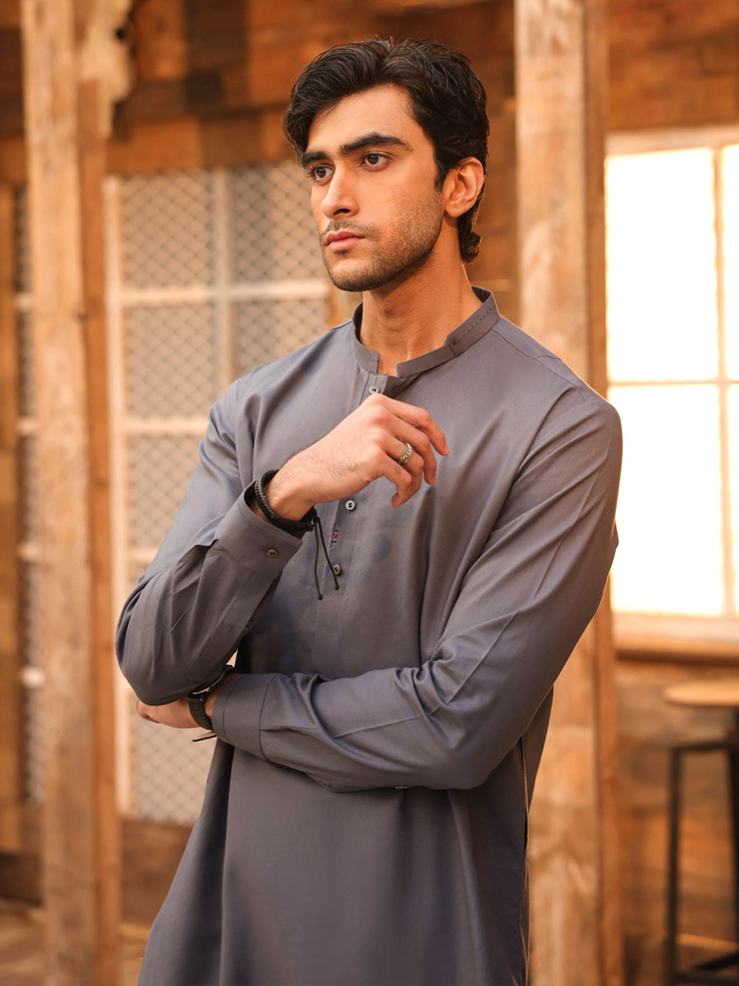 Grey Cotton Cut & Sew Kurta Trousers - AL-KT-3330