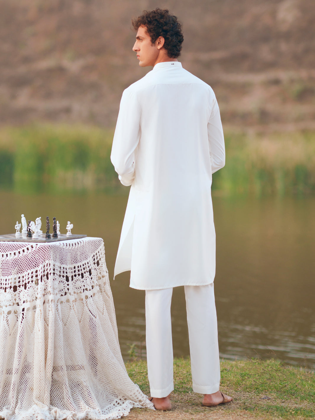 White Semi-Formal Kurta Trousers - AL-KT-3401A
