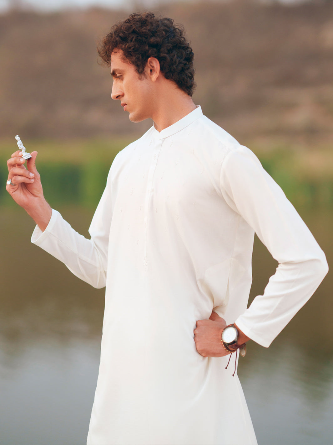 White Semi-Formal Kurta Trousers - AL-KT-3401A