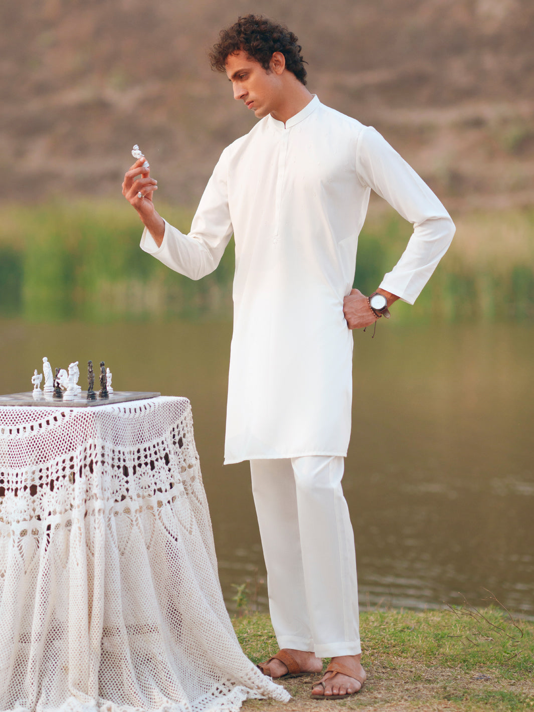 White Semi-Formal Kurta Trousers - AL-KT-3401A