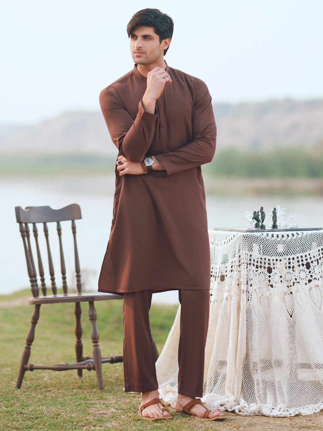 Brown Semi-Formal Kurta Trousers - AL-KT-3401B