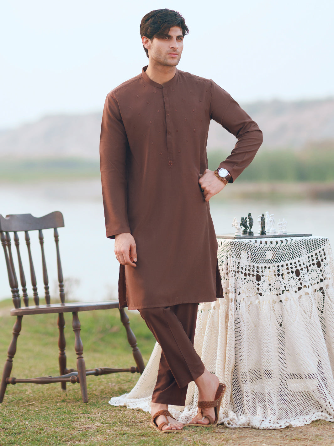 Brown Semi-Formal Kurta Trousers - AL-KT-3401B