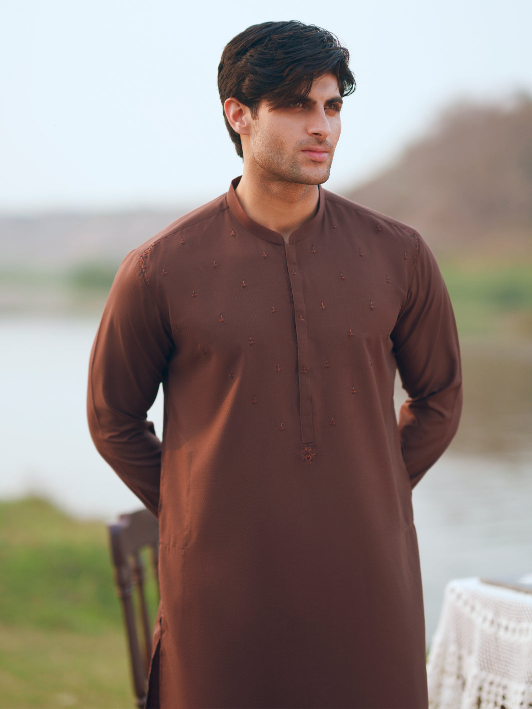 Brown Semi-Formal Kurta Trousers - AL-KT-3401B