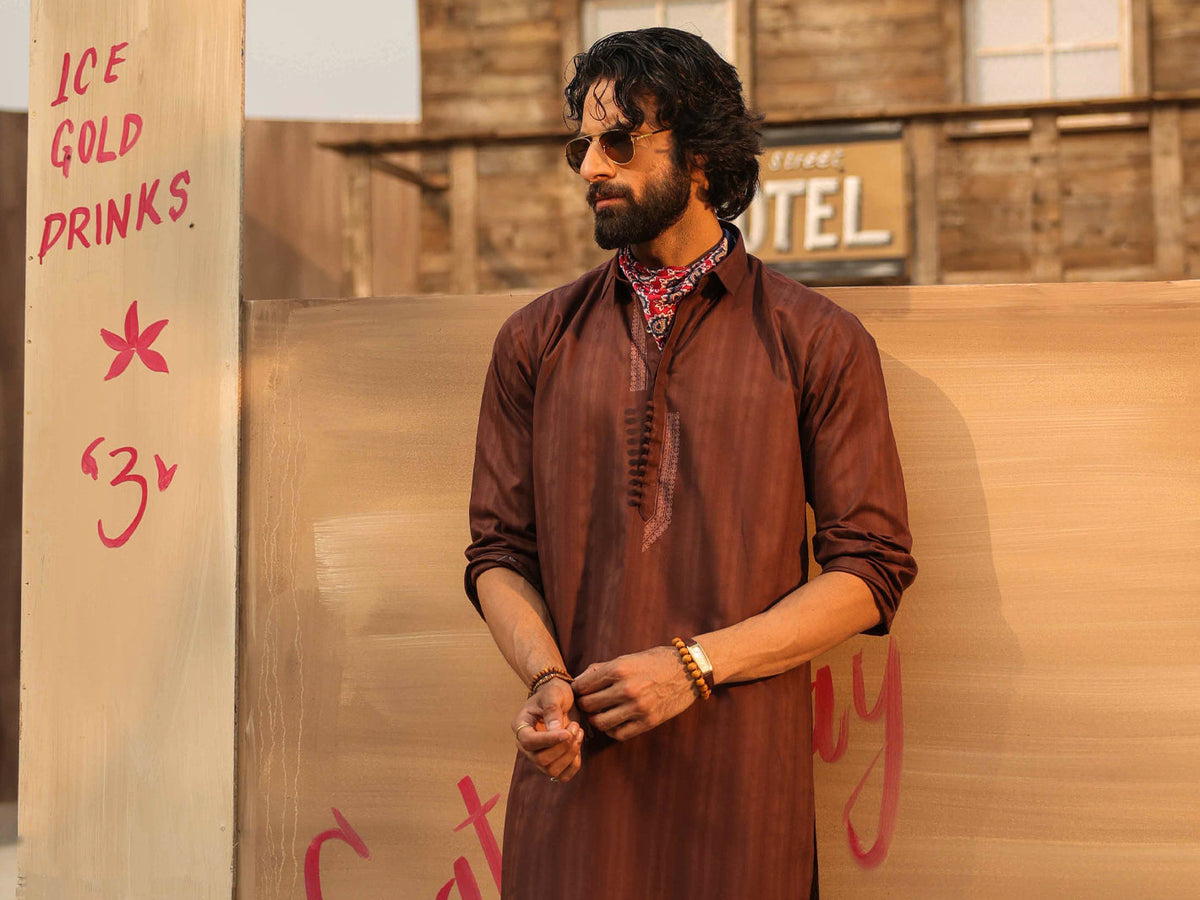 Dark Brown Cotton Screen Print Kurta Trousers - AL-KT-3409