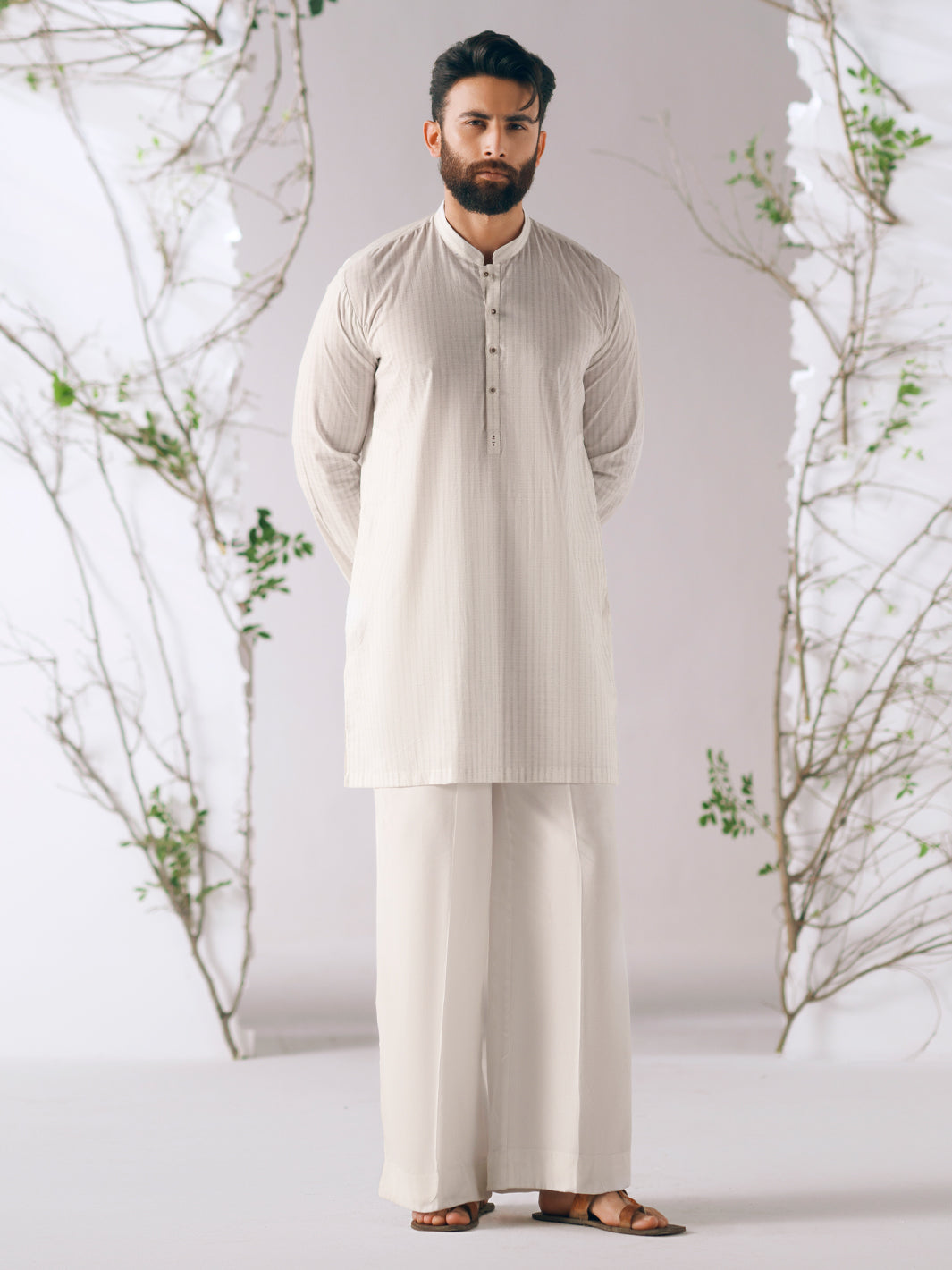 White Cotton Plain Kurta Trousers - AL-KT-3412