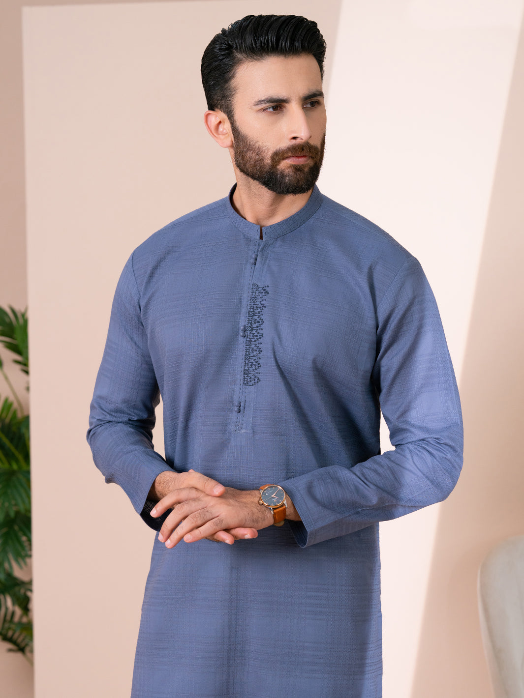 Greyish Blue Cotton Kurta Trousers - AL-KT-3482