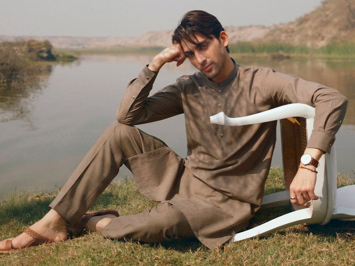 Olive Green Cut & Sew Kurta Trousers - AL-KT-3509