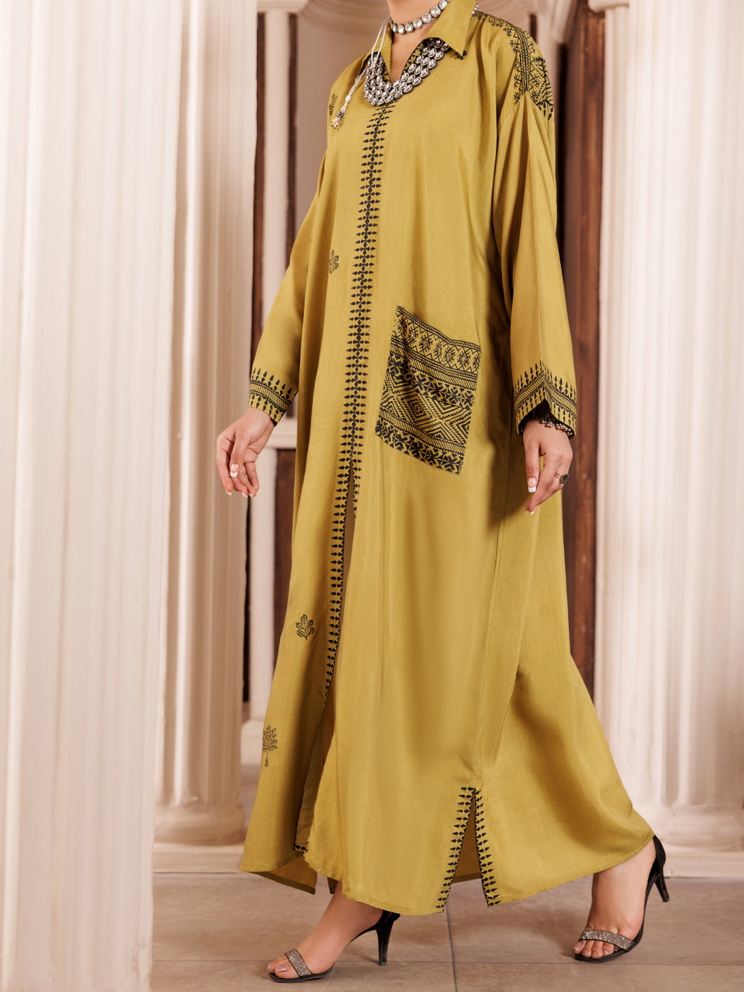 Mehndi Green Maple Silk Tunic - AL-LK-1005
