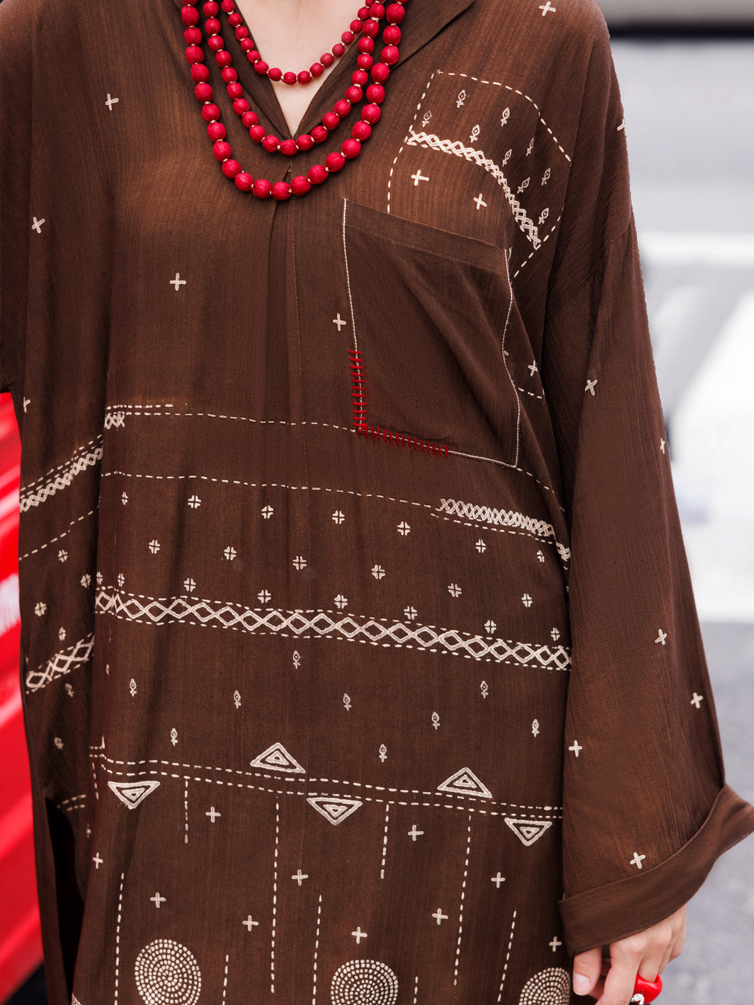Dark Brown Dobby Cotton Tunic - AL-LK-957