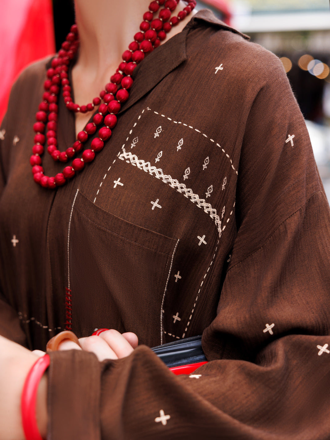 Dark Brown Dobby Cotton Tunic - AL-LK-957