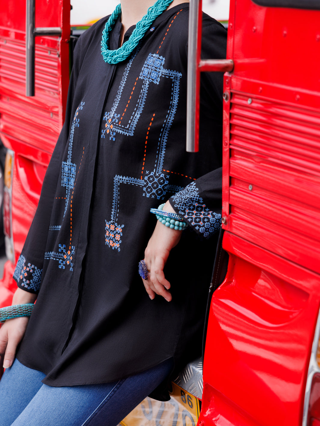 Black Dobby Cotton Tunic - AL-LK-958
