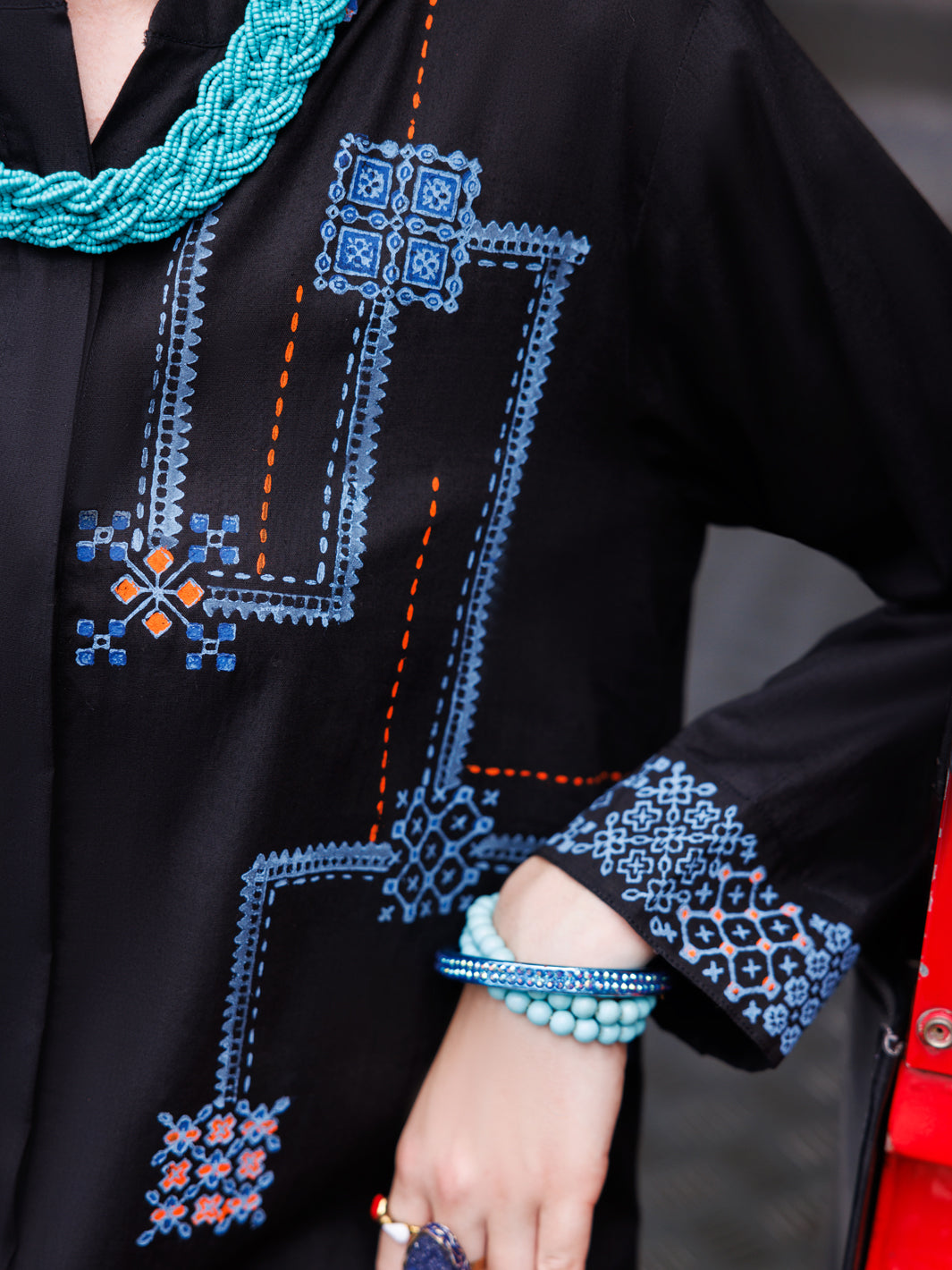 Black Dobby Cotton Tunic - AL-LK-958