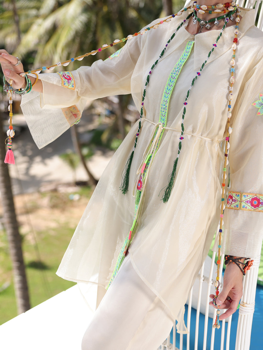 Off White Shimmer Net Tunic - AL-LK-961