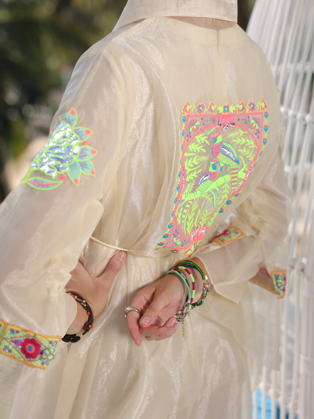 Off White Shimmer Net Tunic - AL-LK-961
