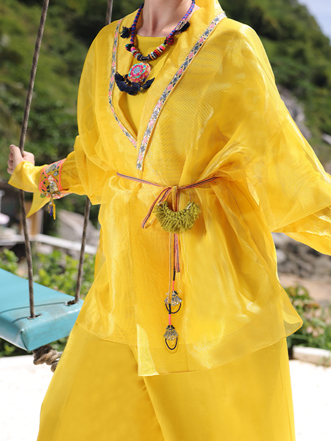 Yellow Shimmer Net Tunic - AL-LK-962