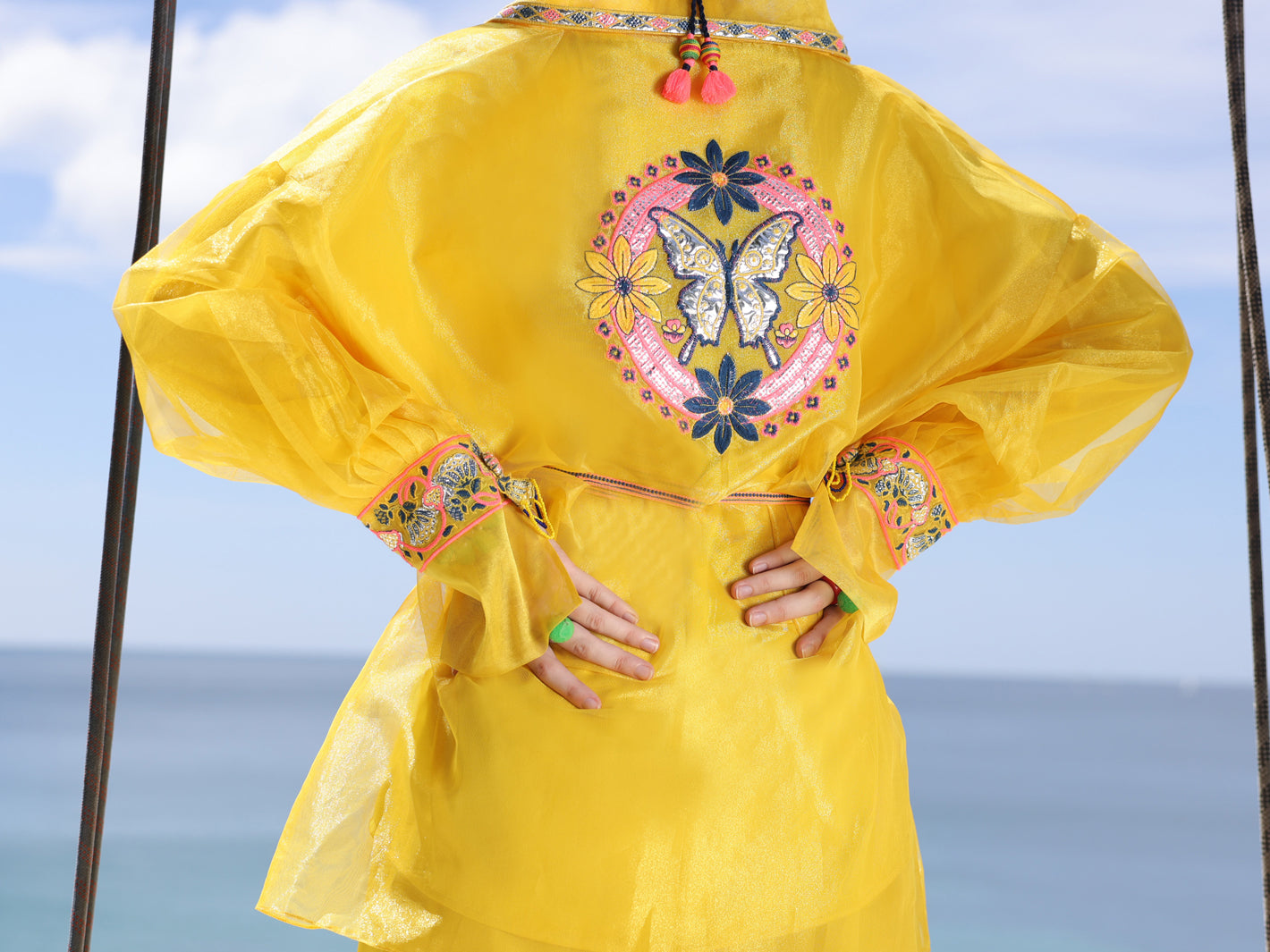 Yellow Shimmer Net Tunic - AL-LK-962