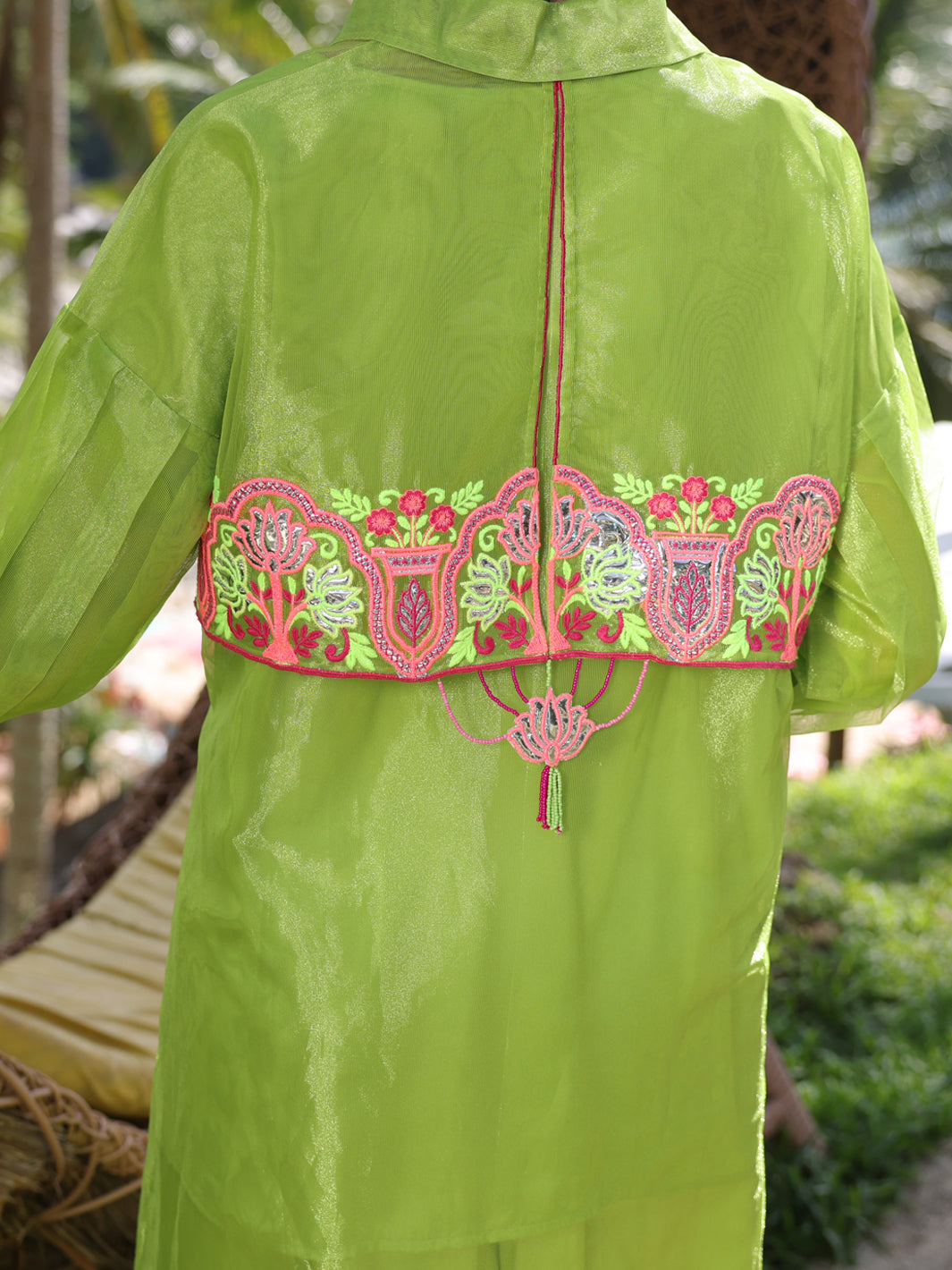 Parrot Green Shimmer Poly-Net Tunic - AL-LK-963
