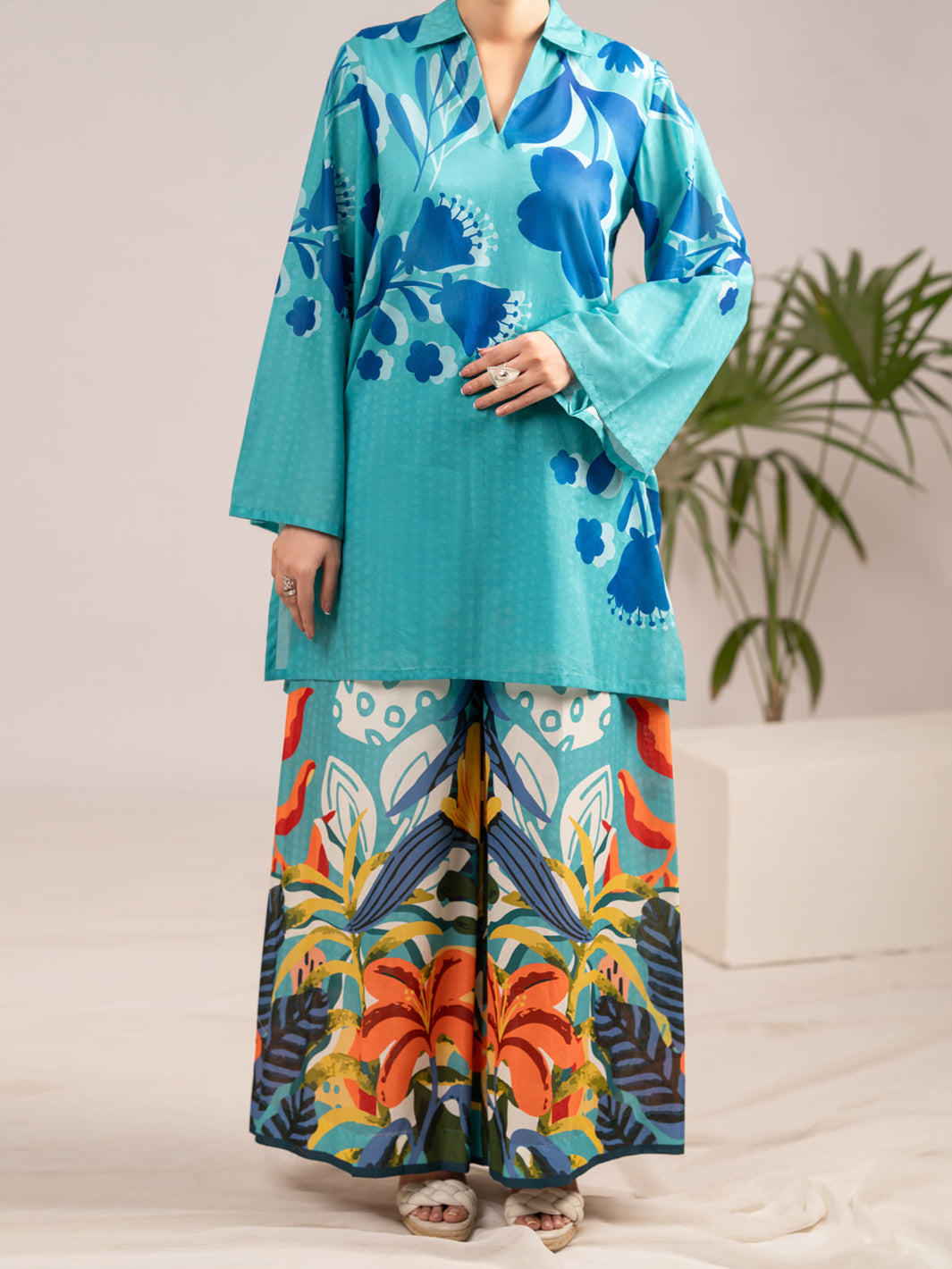 Aqua Blue Lawn 2Pc Stitched - AL-2PS-LKS-1112