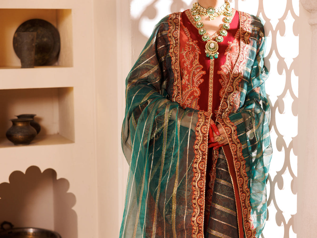 Rust Raw Silk 3Pc Formal Unstitched - AL-3PS-LS-UN-453
