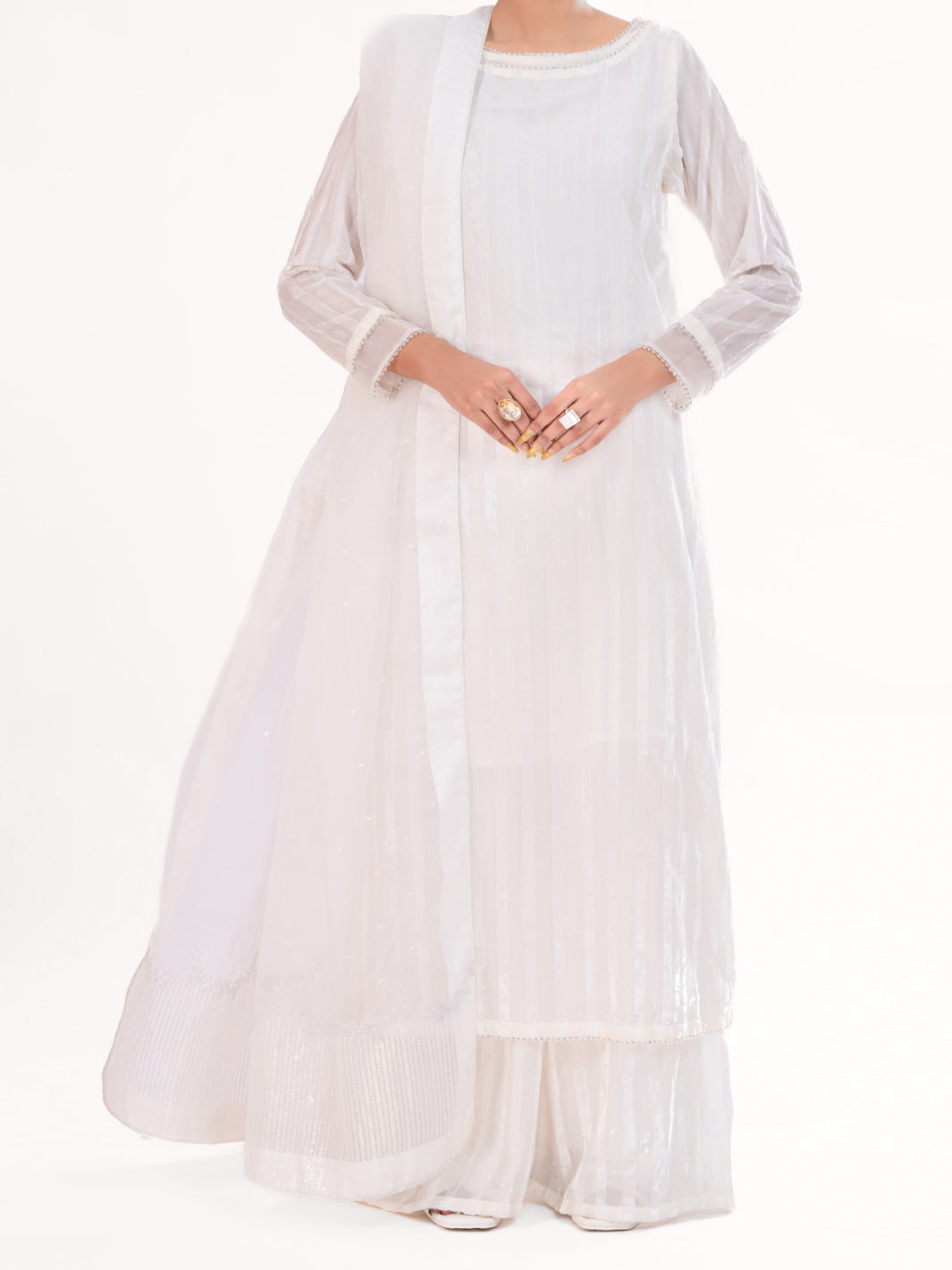 White Palachi Velvet Formal 3Pc Stitched - AL-3PS-LS-563