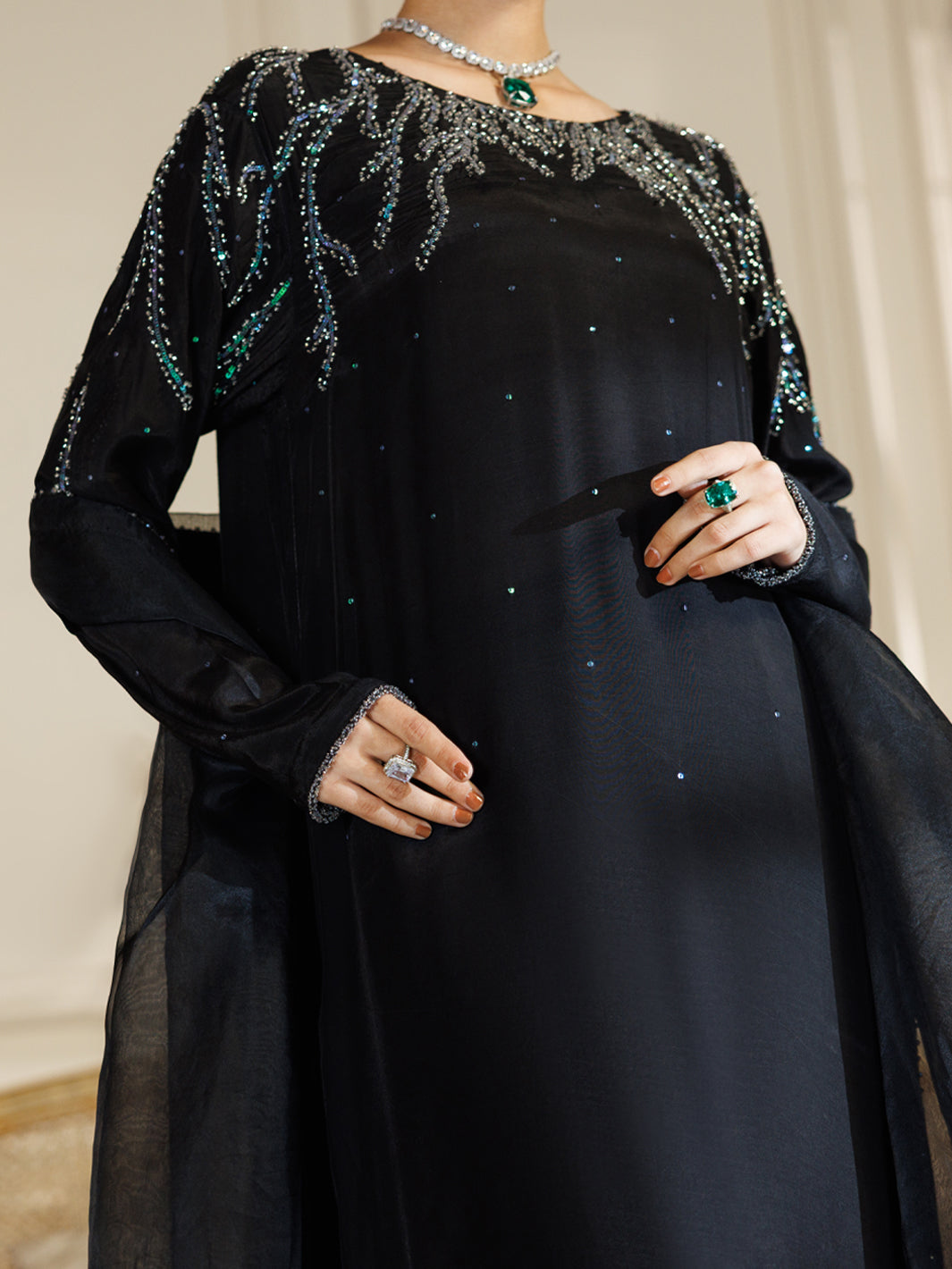 Black Viscose Formal Stitched 3Pc - AL-3PS-LS-590