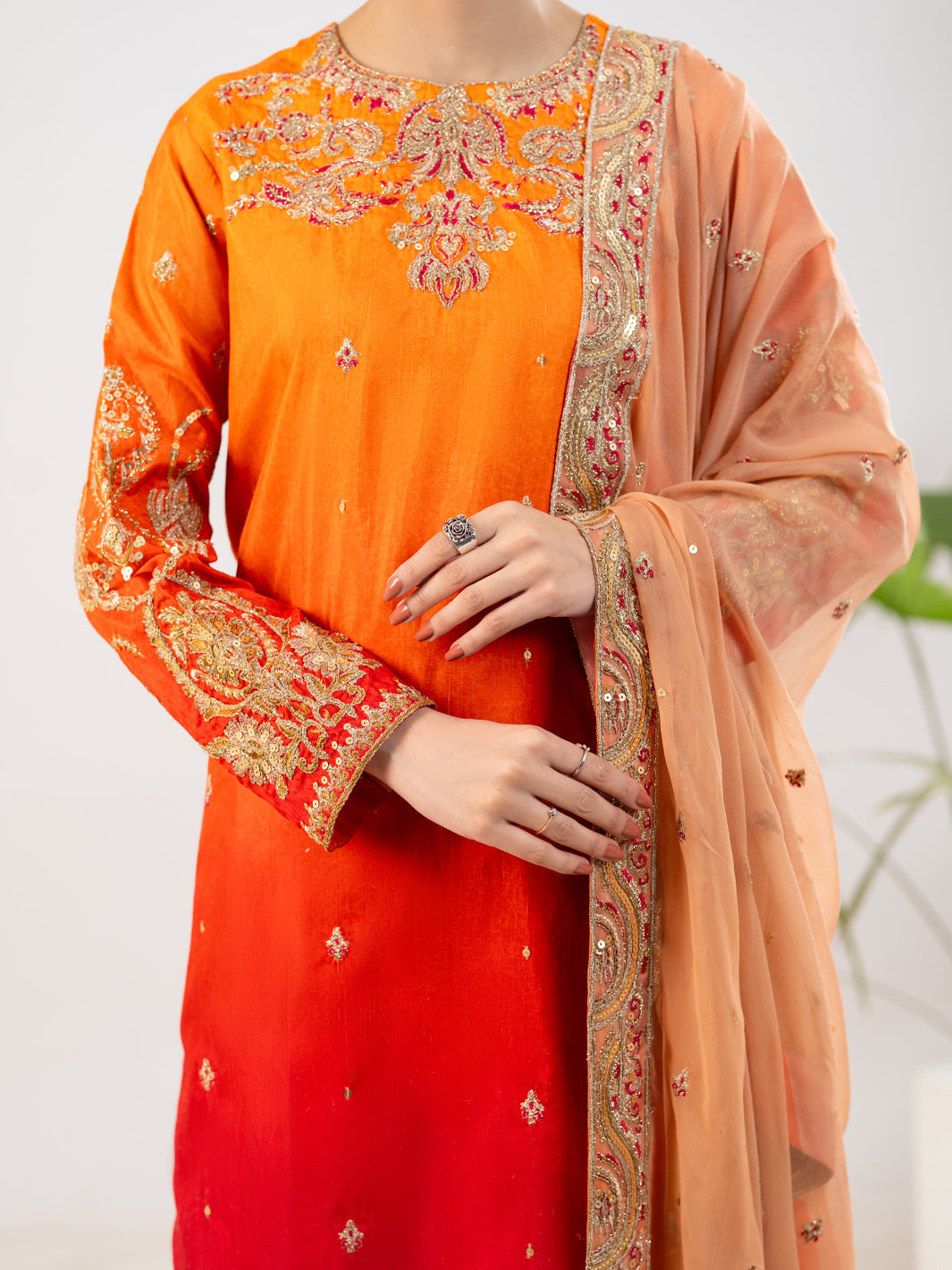 Orange Raw Silk Formal 3Pc Stitched - AL-3PS-LS-598