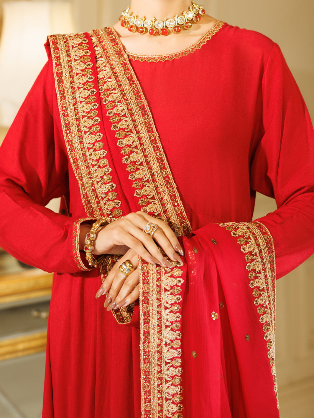 Red Raw Silk Formal Stitched 3Pc - AL-3PS-LS-600