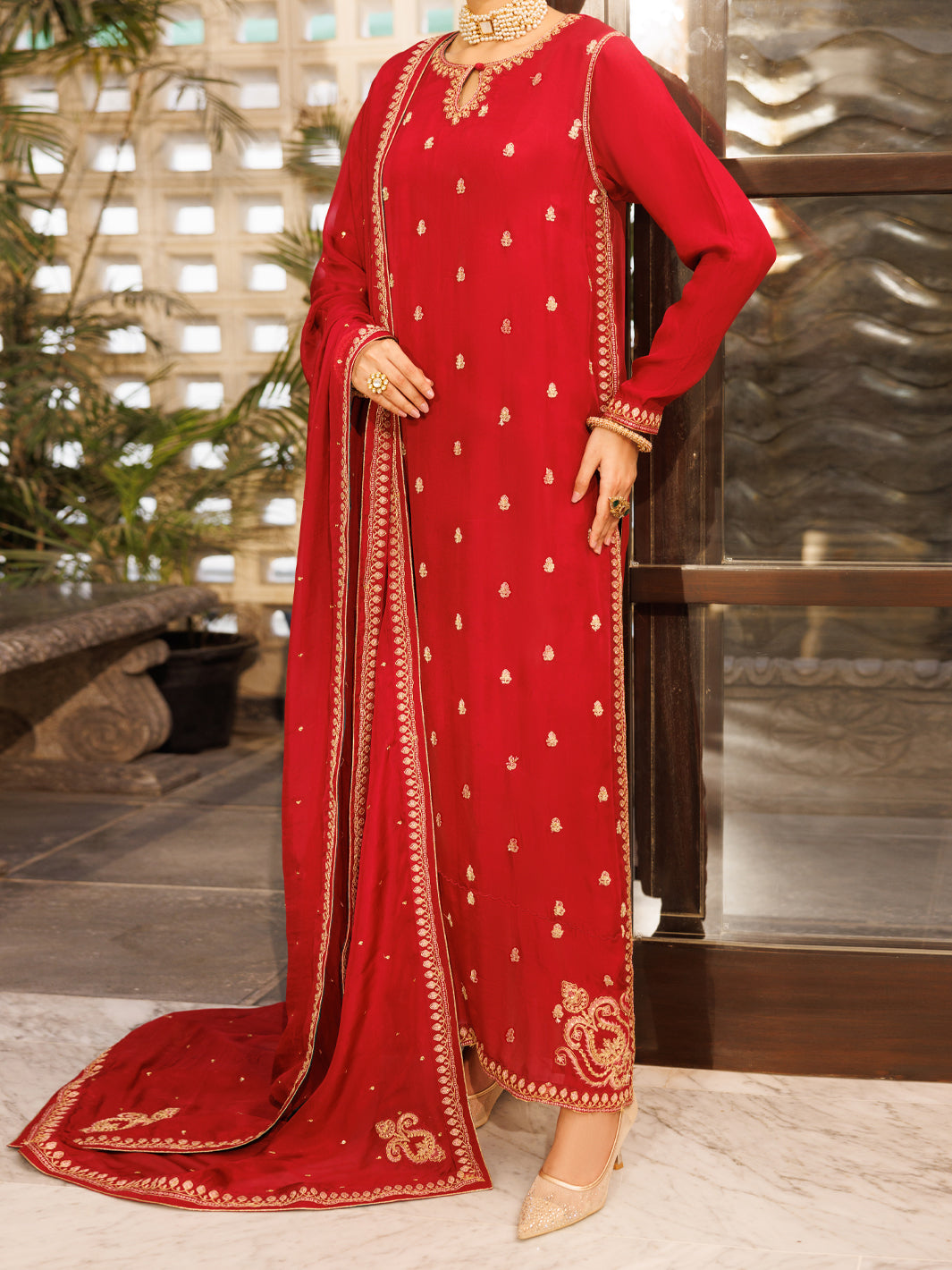 Red Amore Silk Formal Stitched 3Pc- AL-3PS-LS-622