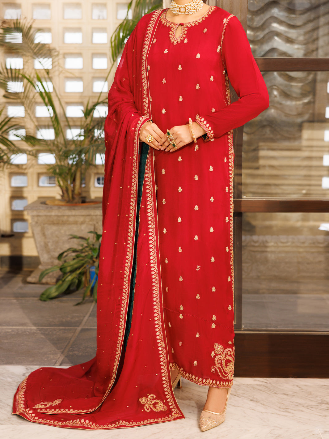 Red Amore Silk Formal Stitched 3Pc- AL-3PS-LS-622