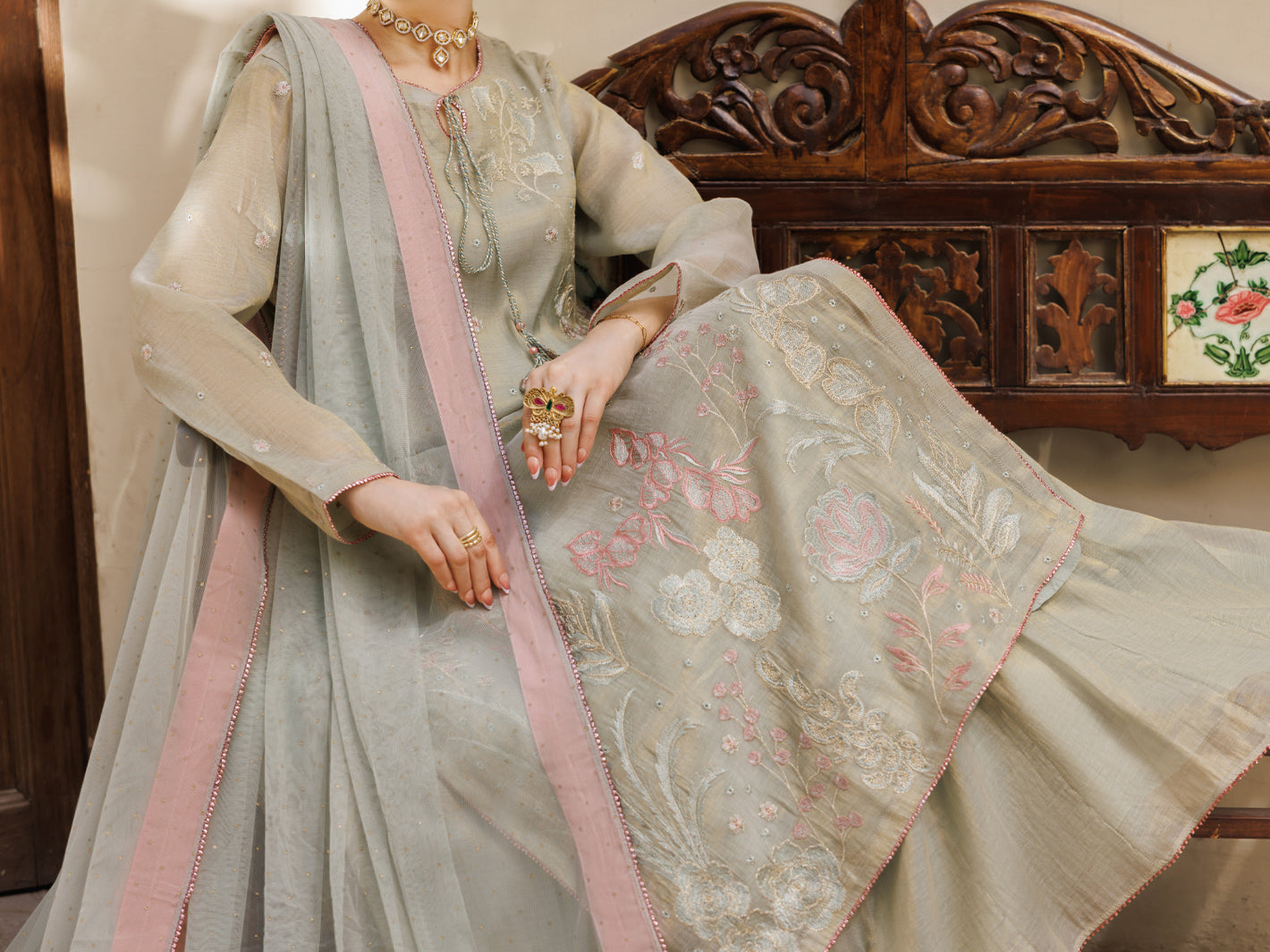 Pistachio Green Formal Stitched 3Pc- AL-3PS-LS-626