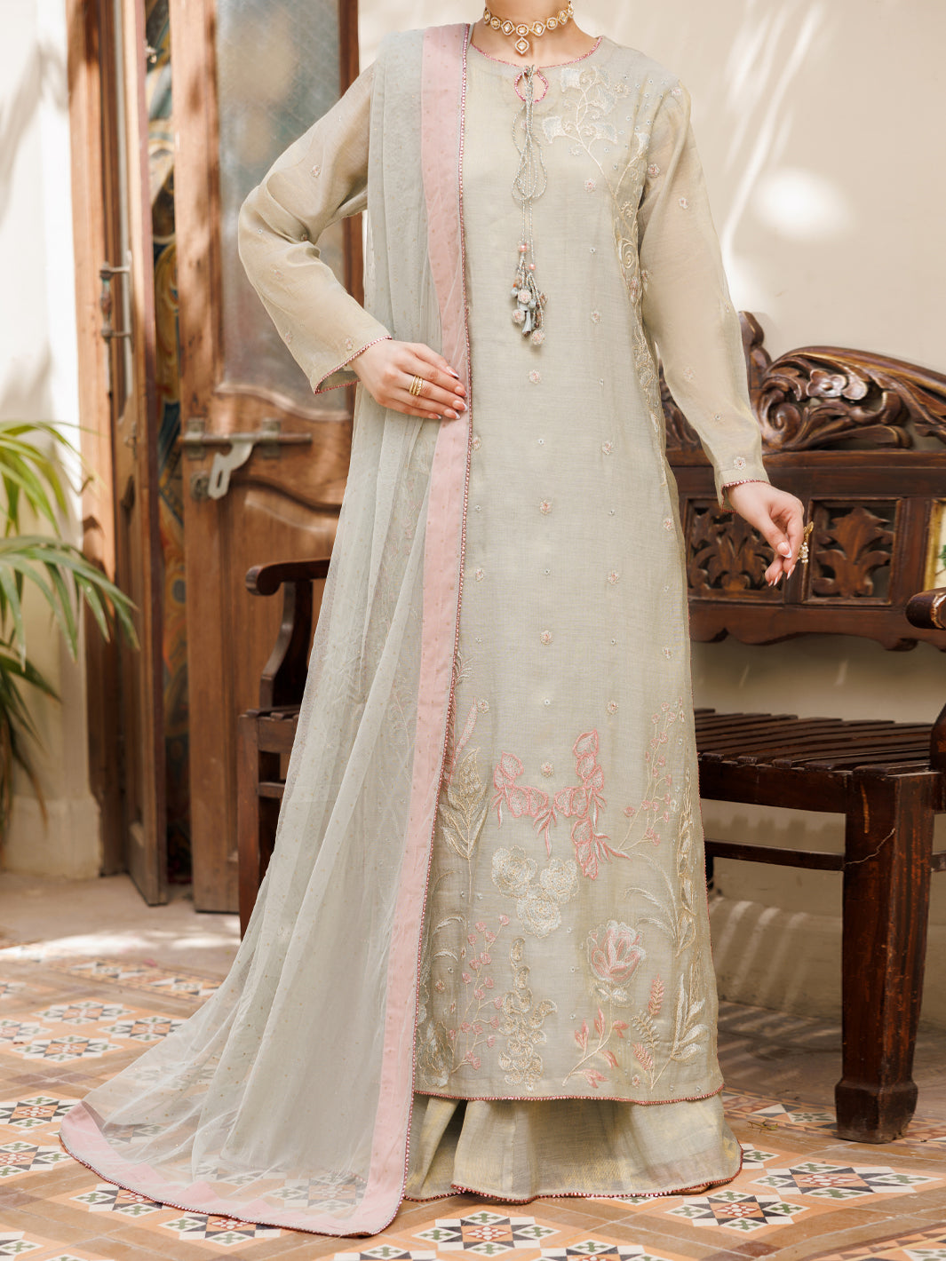 Pistachio Green Formal Stitched 3Pc- AL-3PS-LS-626
