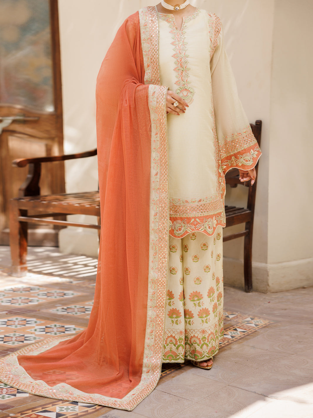 Pistachio Green Mesuri Formal Stitched 3Pc- AL-3PS-LS-627